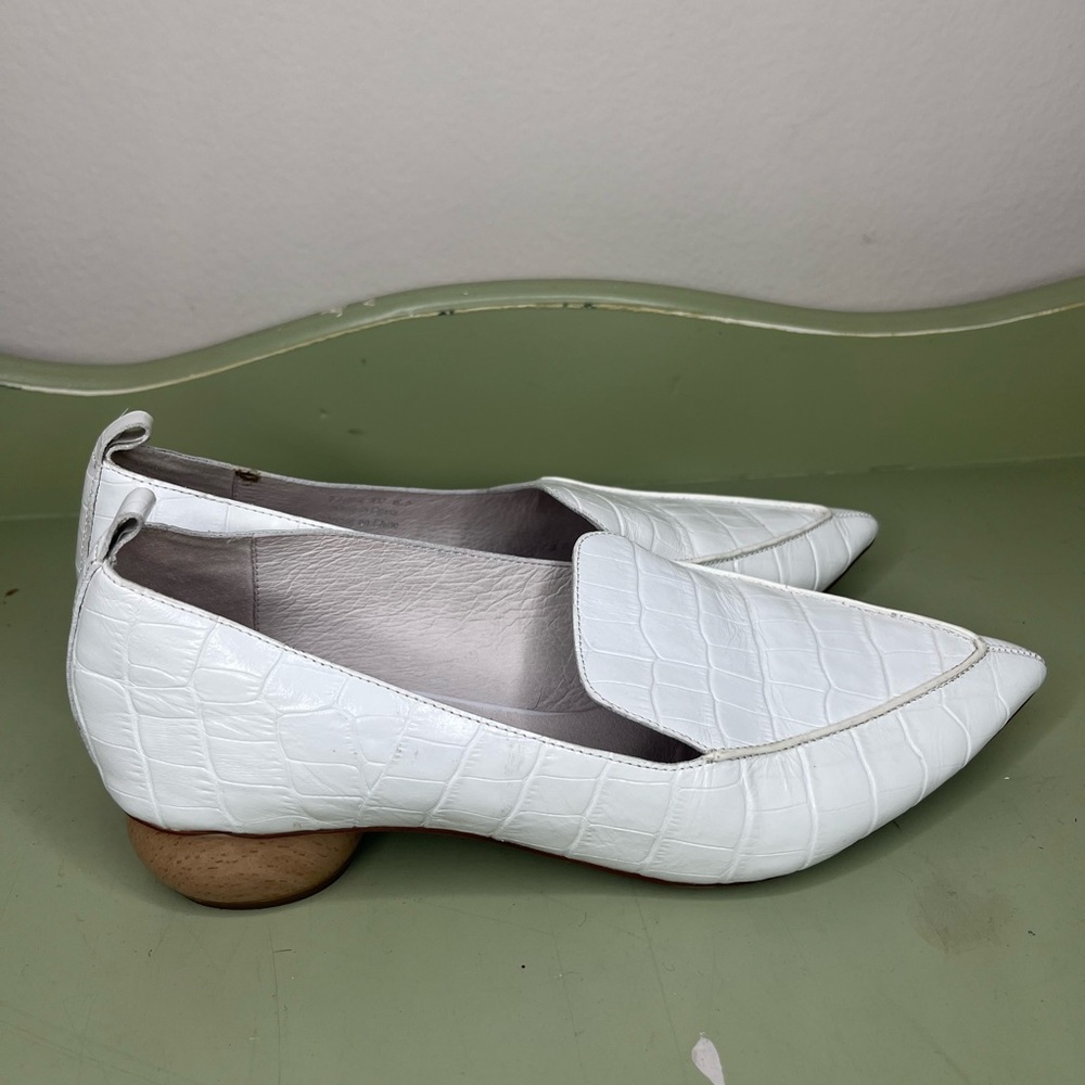 Jeffrey Campbell White Croc-Embossed Pointed Slip-Ons